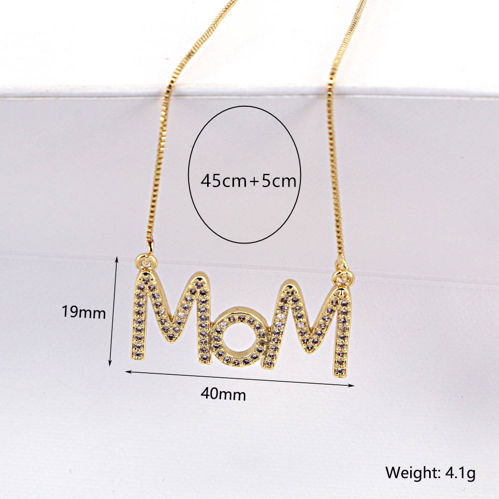 Fashion Summer New Letter Mother Mama Copper Simple Inlaid Zircon Necklace display picture 2