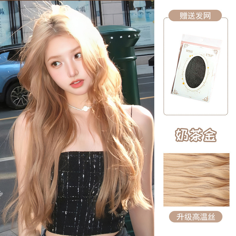 Peruca de cabello largo rubio blanco gran onda diario de mujer extraña simulación de cabello rizado largo cabello rizado cubierta de cabeza completa