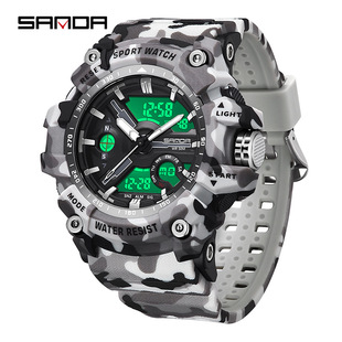 Sanda New electronic watch fashion trendy luminous waterproof watch camouflage Series Multi-functional men's electronic watch