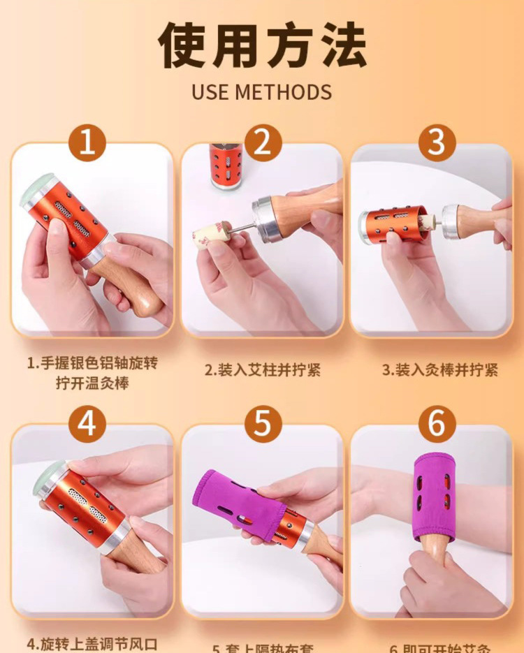 Jade Roller Moxa Stick Facial Warm Moxibustion Tool Stainless Steel for Neck Shoulder Home Spa Massage preparation