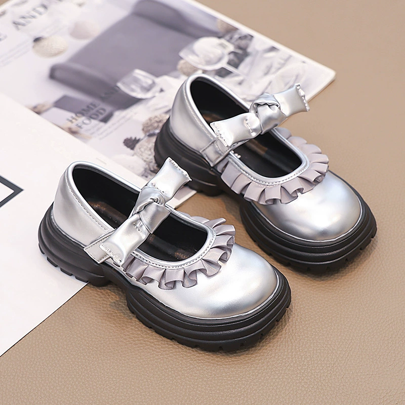 Children's small leather shoes, spring and autumn bow-tie girls' shoes, Lolita square mouth princess shoes, little girls' fashionable thick-soled shoes