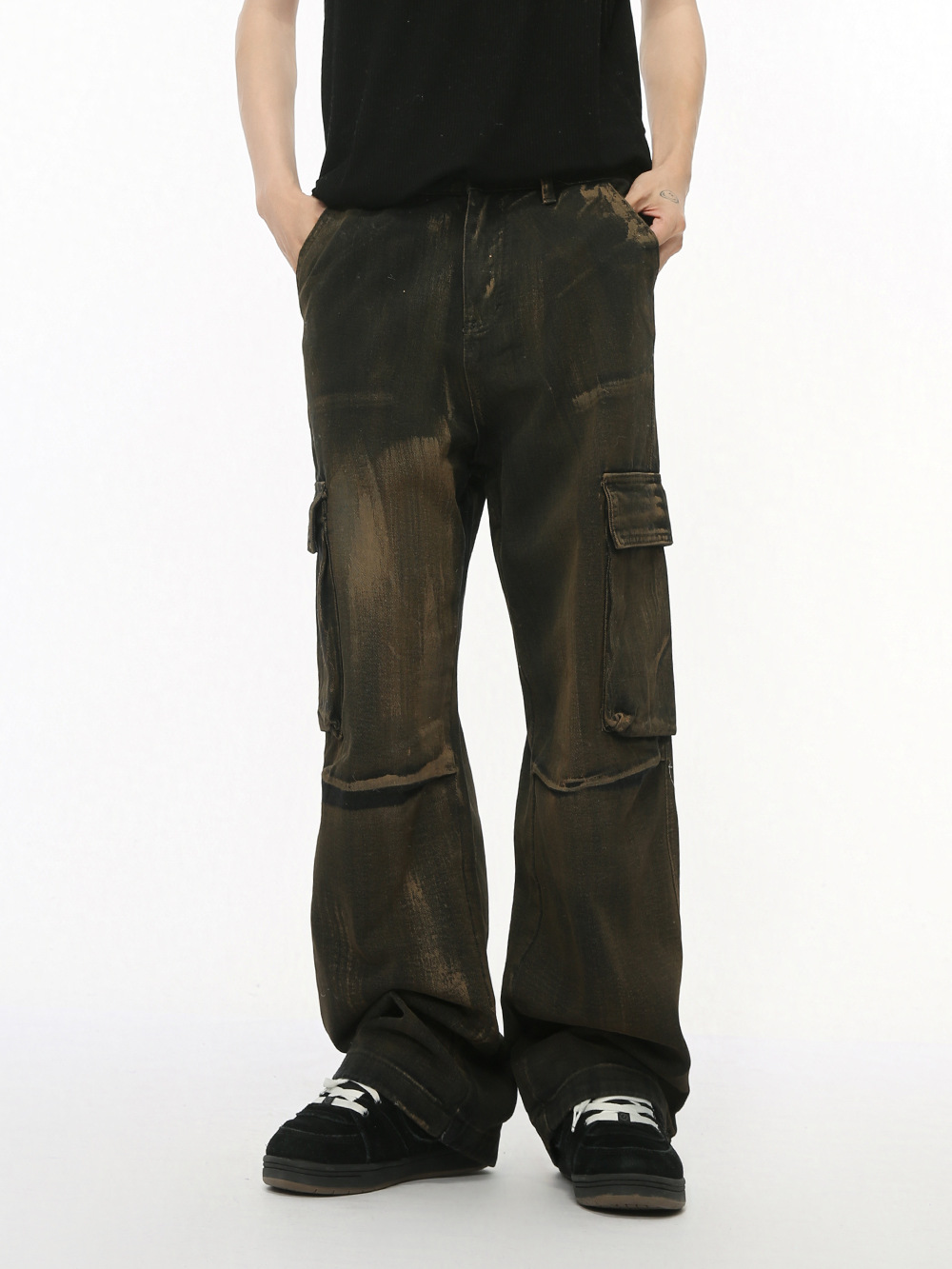 MTLCLOTHES Hombres| 2024 otoño nuevos productos retro calle de bolsillos para hacer viejos jeans de estilo de moda