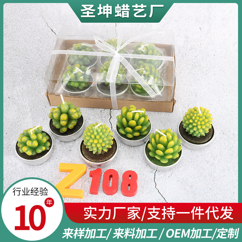 Fábrica al por mayor Shengkun suculenta cactus vela 6 piezas cumpleaños diseño artesanía vela en forma de flor vela