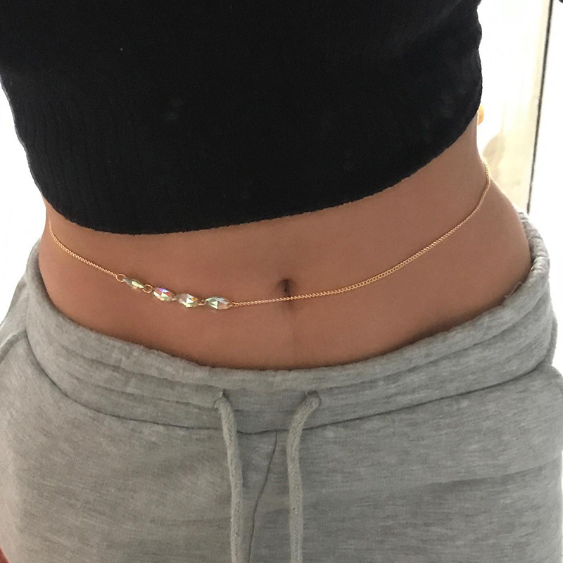 skl000132欧美跨境冬季新品简约肚脐链 幻彩宝石腰链 waist chain