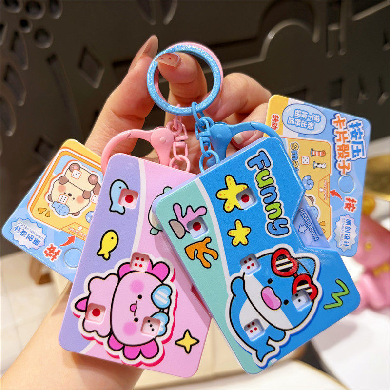 Trendy Creative Ocean Animal Whale Seal Stress-Relief Press Card Dice Keychain Pendant Student Bag Decoration