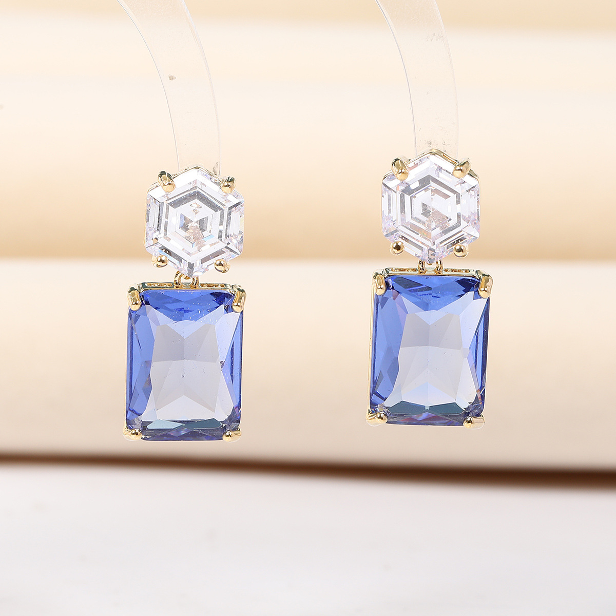 Korean geometric design square elegant earrings with zircon