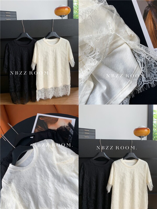2026 Summer New French-Style Heavy Embroidery Lace Short-Sleeve Top for Women, Loose Fit, Flattering, High-End Lace Blouse