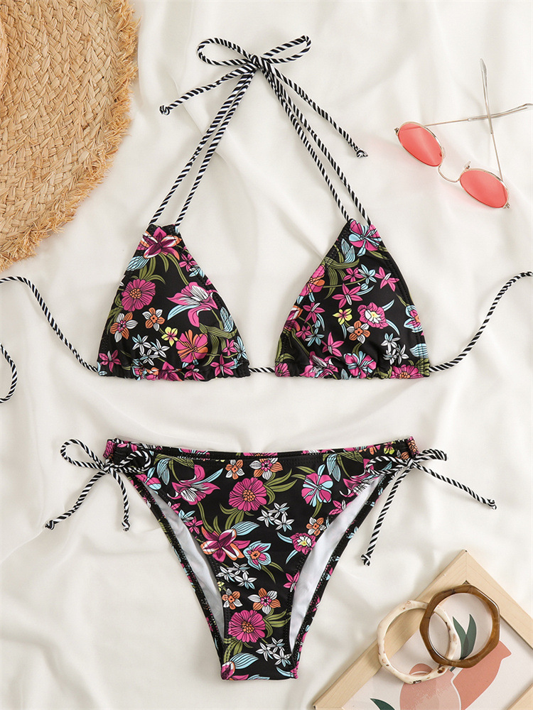84g Weight Comfort Feel Of Sensation Low Waist Panties Waist Briefs Panties Style Bralette Bra Category Polyester Fabric Type 2 Pieces Set Quantity Swimming Pool, Beach Occasion Comfort Function Ditsy Floral Pattern Triangle Cup Bra Cup Women's Gender Women's Ditsy Floral 2 Pieces Set Bikinis Swimwear 22