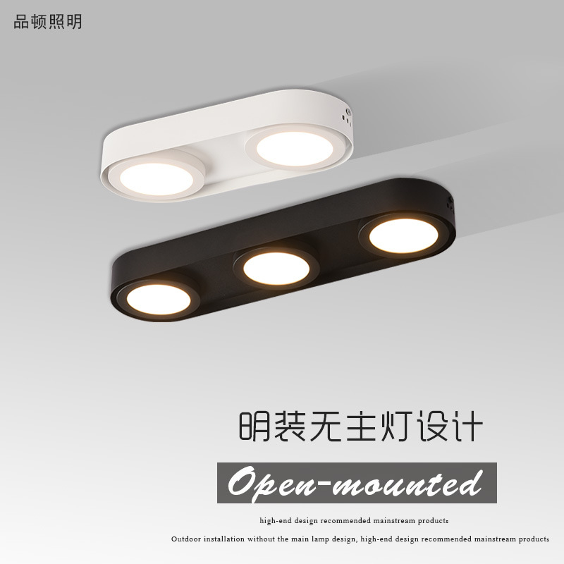 LEDSurface-mounted Double-head Downlight Nordic Creative No Main Lamp Three-head Hole-free Astigmatism Downlight Aisle Home Decoration Thin Section