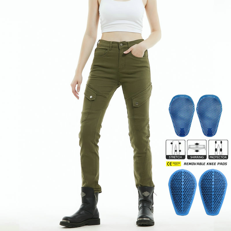 VOLERO motocicleta mujer Caballero ejército verde ropa de trabajo pantalones de montar retro casual motocicleta incorporado equipo de protección de silicona