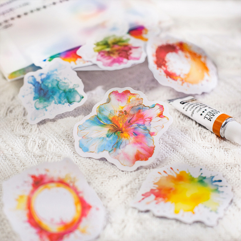 Un día hermoso, difuminado de acuarela, pegatinas de gran peso, serie de cajas de pintura de acuarela, material de collage de decoración de cuentas a mano