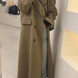 2188秋冬季新款毛呢外套女ins加厚设计感小众卡其色外穿大衣时尚