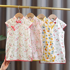 Women's 2023 Summer New Short-sleeve Cheongsam Children's Dress Performance Baby Skirts Republican Retro Chinese Style