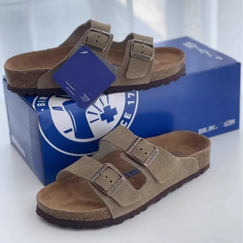 Сандалии из коровьей кожи Sangpo с пробковой подошвой Birkenstock лето 2025 новые шлепанцы и тапочки для мужчин и женщин с толстой подошвой ленивые шлепанцы Birkenstock с двумя ремешками
