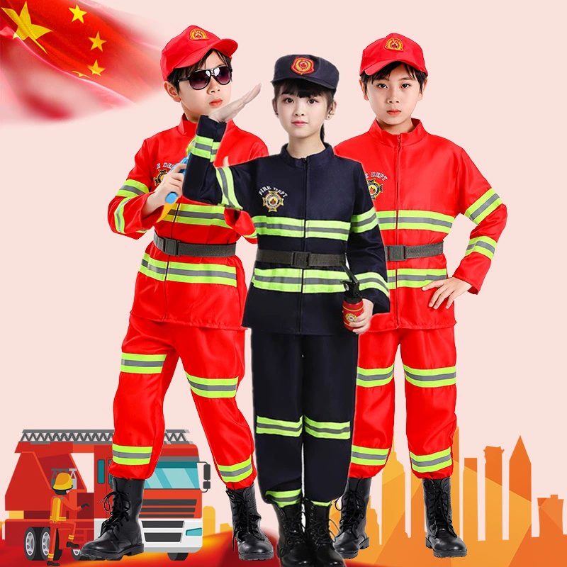 Детский костюм пожарного, профессиональная ролевая пожарная форма, костюм для выступлений, полный комплект, Хэллоуин, День защиты детей для мальчиков и девочек