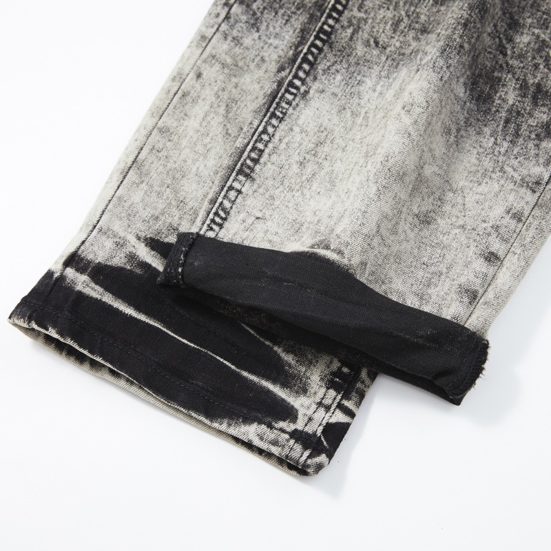 Men's High Street Snow Wash Jeans Gradient Faded Distressed Straight Leg American Denim_viptrois.com