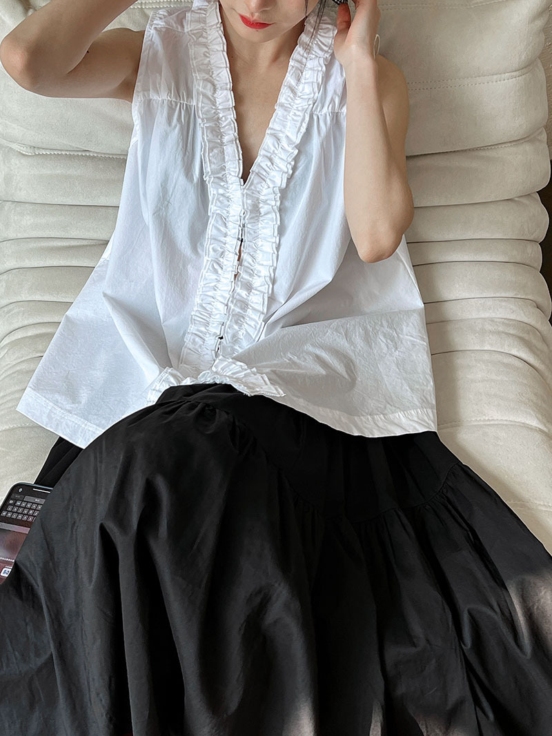 Luxi French Niche Design Muffled Sleeveless Shirt Women's New Flower Collar Sleeveless Two-Wear 3529 Shirt