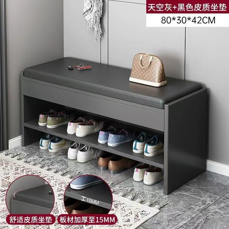 블랙 가죽 시트쿠션 丨스카이 그레이 80cm