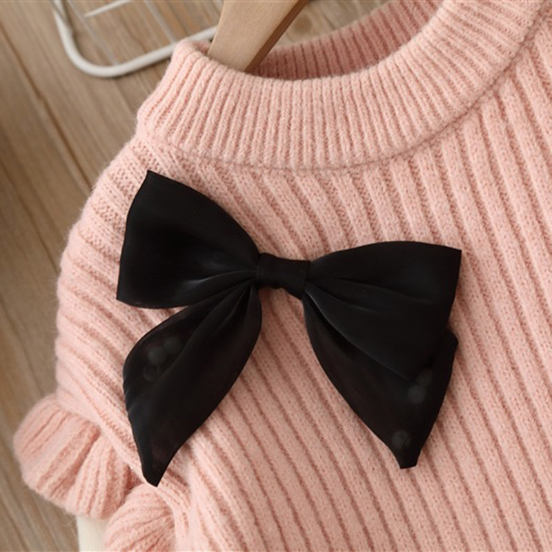 Maglione delle ragazze 2024 Primavera delle nuove donne Tesoro camicia con fondo lavorato a maglia Pantaloni a gamba larga Set a due pezzi Abbigliamento per bambini coreano_voghion.com