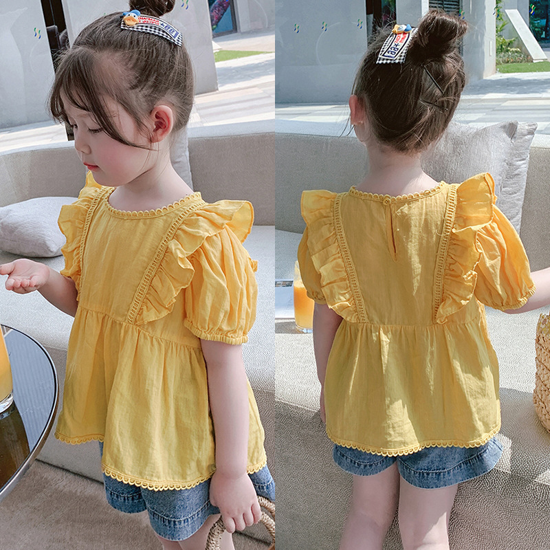girl Short sleeved jacket Children's clothing Summer wear 2021 new pattern children Flying sleeve shirt Western style Baby unlined upper garment baby shirt