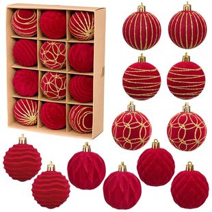 6cm 12 Christmas Ball Pattern Set Gift Box Flocking Ball Christmas Tree Pendant Decoration Shopping Mall Window Decoration
