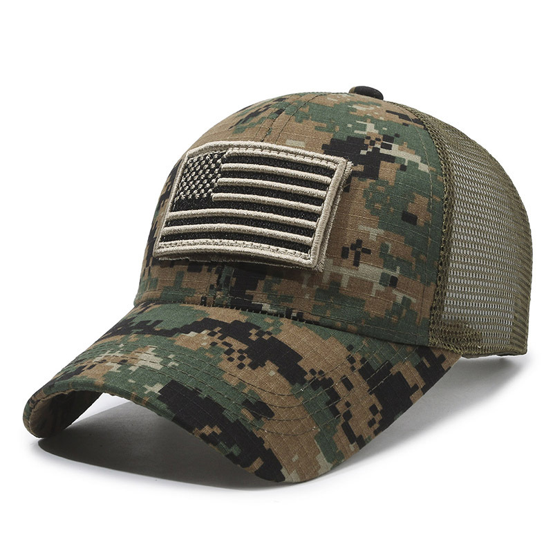 Sello estadounidense, etiqueta rasgada, gorra de velcro, moda al aire libre, protector solar, gorra de red de béisbol, sombrero de camuflaje táctico para hombres