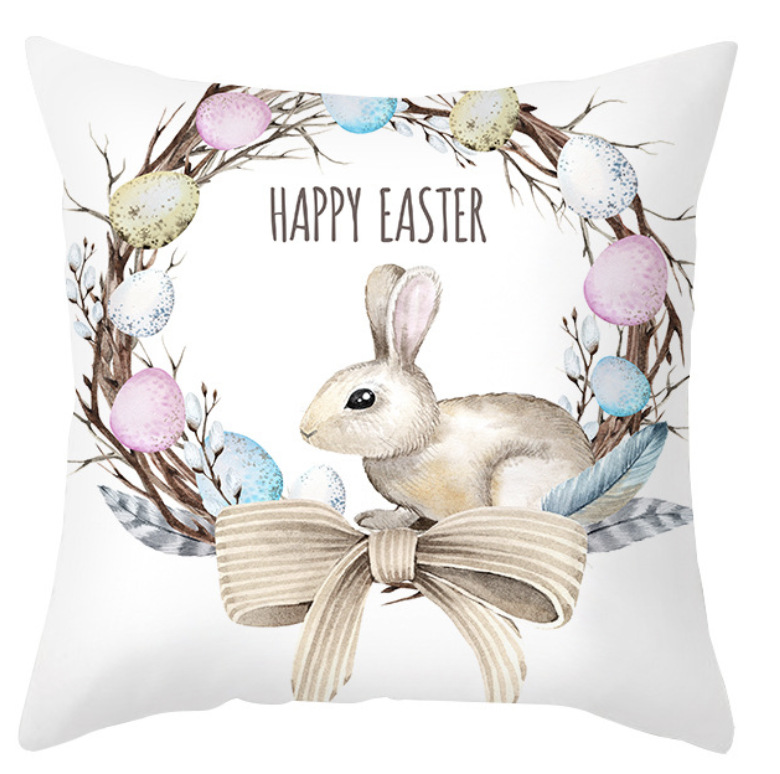 Amazon lino transfronterizo corto peluche conejo de Pascua acuarela guirlandas decorativas para el hogar almohadilla de almohada