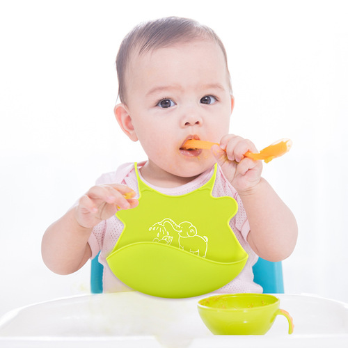 Amazon Simple Silicone Baby Bib Infant Food Catcher Silicone Toddler Feeding Drool Bib Wholesale