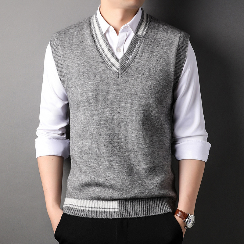 Cross-Border Export V Neck Vest Knitwear Men's 2025 Winter Loose Knitted Knitwear Vest Sleeveless Shoulder