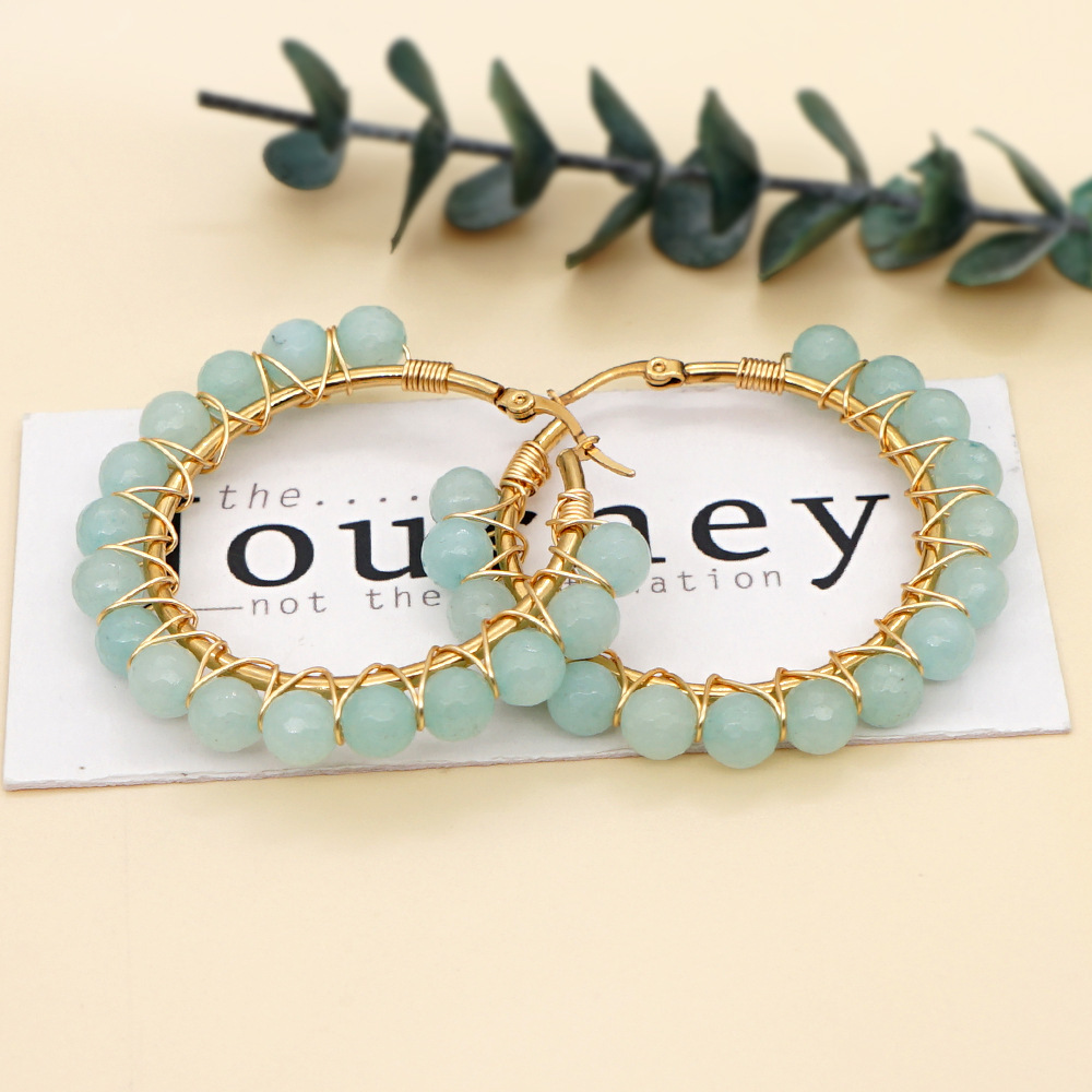 Retro Geometric Semi-precious stone Handmade Earrings 1 Pair