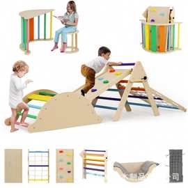 跨境儿童攀爬架多功能宝宝体能训练室内三角滑滑梯攀爬板玩具支架