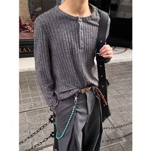 东大门韩国代购男装亲肤时尚轻熟纹理感亨利领长袖打底针织衫卫衣