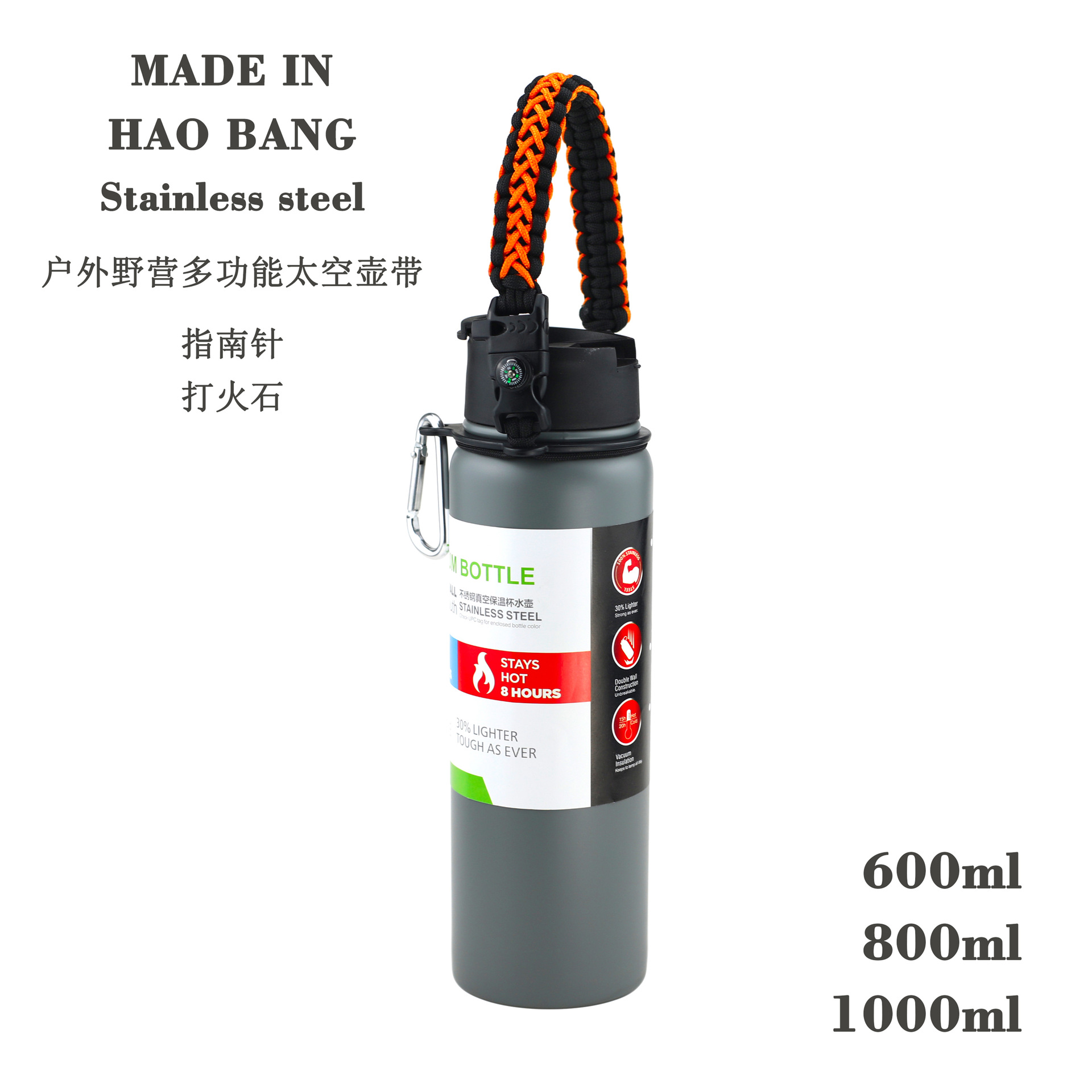 Amazon botella de agua caliente taza de agua portátil cuerda trenzada espacio olla Acero inoxidable deportes hervidor
