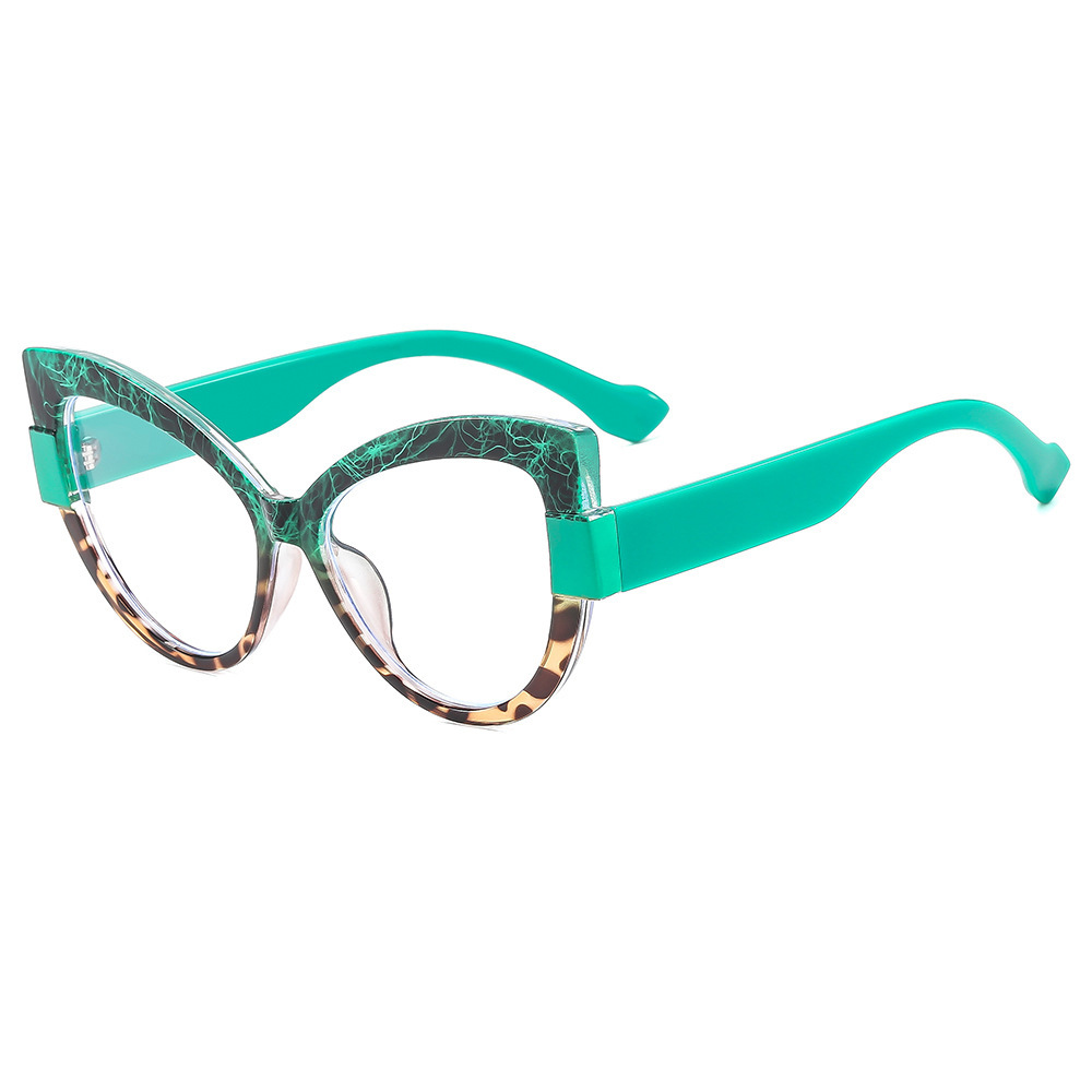 Gafas de montura TR90 transfronterizas, color de contraste de sentido avanzado, ojos de gato coloridos, espejo plano anti-azul, marco de gafas de todo fósforo de moda