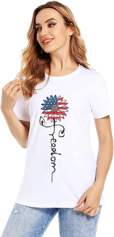 Foreign Trade Cross-border Women's July 4th Independence Day T-shirt Women's Patriotic Shirt American Flag Pattern Short Sleeve Top