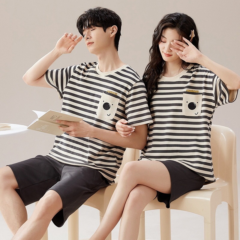 Couple pajamas summer short-sleeved shorts cartoon casual loose breathable thin men's and women's home wear suit plus size Couple pajamas summer short-sleeved shorts cartoon casual loose breathable thin men's and women's home wear suit plus size