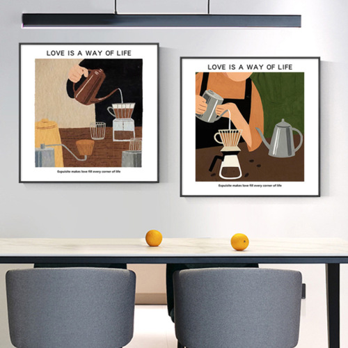 Art Deco-style cafe decoration painting, modern minimalist living room and dining room wall art, inverted coffee, niche Instagram wall hanging