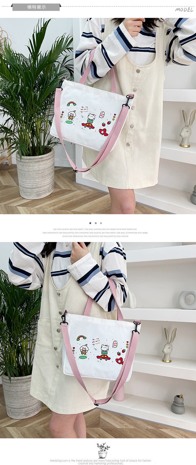 Small canvas bag, Japanese-style Instagram bag, student shoulder bag, Korean-style small, cute and artistic hand-held bag Specification drawing