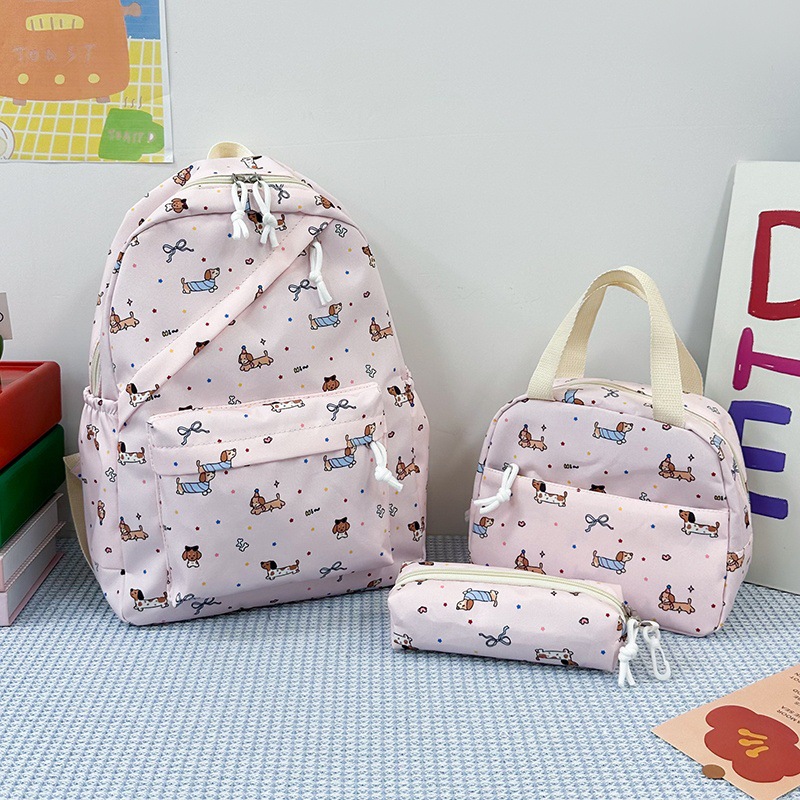 Nueva mochila escolar femenina con estampado de dibujos animados, mochila de tres piezas para estudiantes de secundaria y preparatoria, mochila de viaje de gran capacidad
