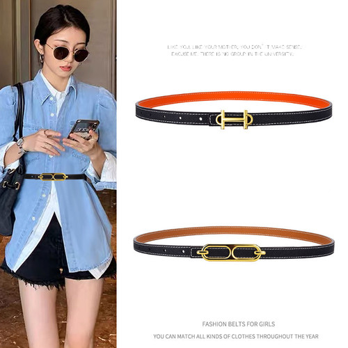Genuine leather fashionable slim waist belt for women, double-sided genuine leather, versatile summer match skirt dress, waist-cinching decoration, pants belt