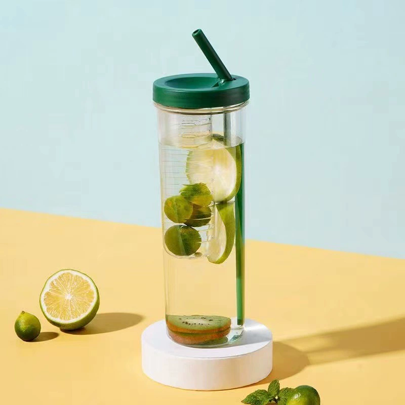 Filter Bottle 700 ml, shatterproof plastic with infuser straw, wet & dry separation