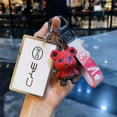 Car key bag | female car shell buckle bag mx - byd-card-key-single-shell-white-red-violent-bear-pendant