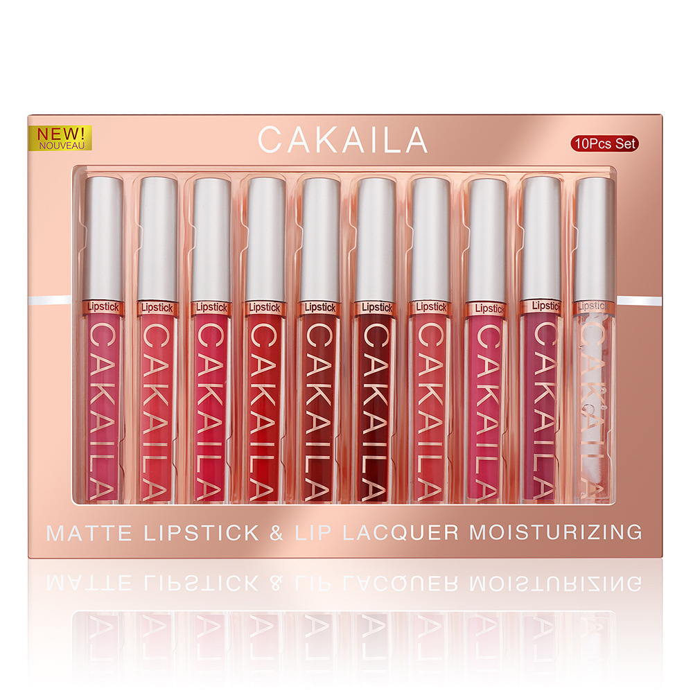 Cakaila 9 matt läppglans och 1 läppolja set i presentförpackning_voghion.com
