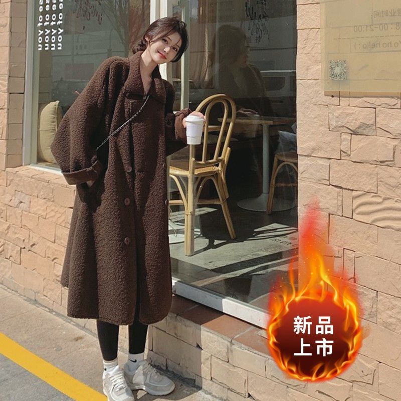 Mid-Length Lamb Wool Outwear Winter New Thickeneded Brown Plush Outwear Loose Imitation Fur Outwear Windbreaker for Women