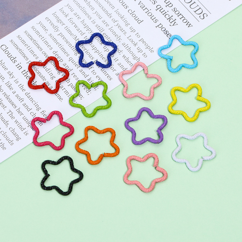 Colorful Painted Five-Pointed Star Embossed Hoop DIY Jewelry Accessories Embossed Jump Ring Open Ring Single Ring Star Connecting Ring