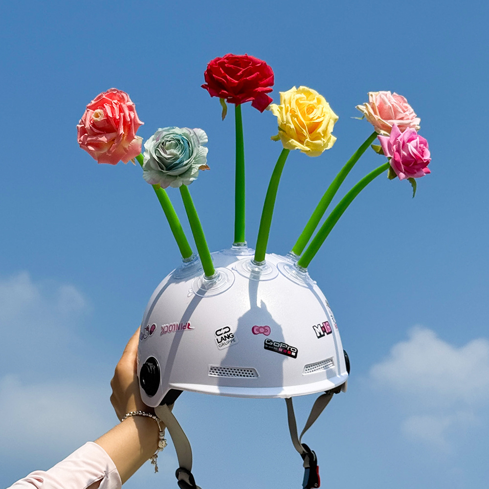 Helmet decoration rose flower, artificial flower cute suction cup sunflower, universal for motorcycle and electric scooter helmets