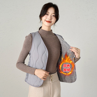 2024 Autumn/Winter Women's down Cotton Vest, Fleece-Lined, Thickened, Warm, Short V-Neck Waistcoat, Slim Fit, Versatile, Slimming Inner Layer