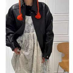复古真皮皮衣女2025秋新款高品质绵羊皮荔枝纹飞行皮夹克机车外套