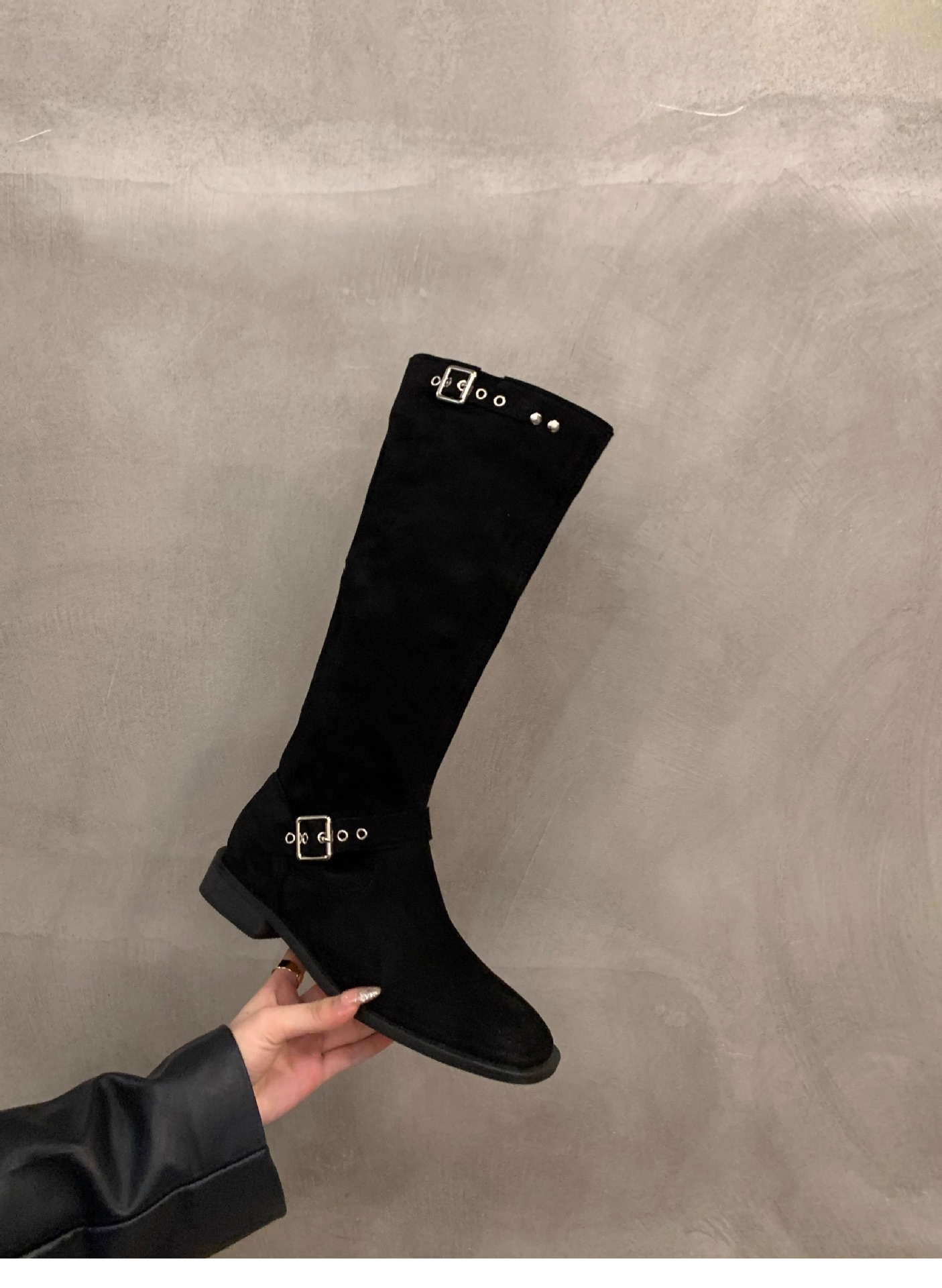 Dicker Absatz Khaki Mid Knight Damen Frühling und Herbst 2023 Neue Sommer-Wildleder-Langarmstiefel_voghion.com