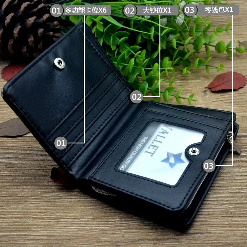 Zipper coin purse (anime style) black, card holder wallet, lightweight 0.099 kg